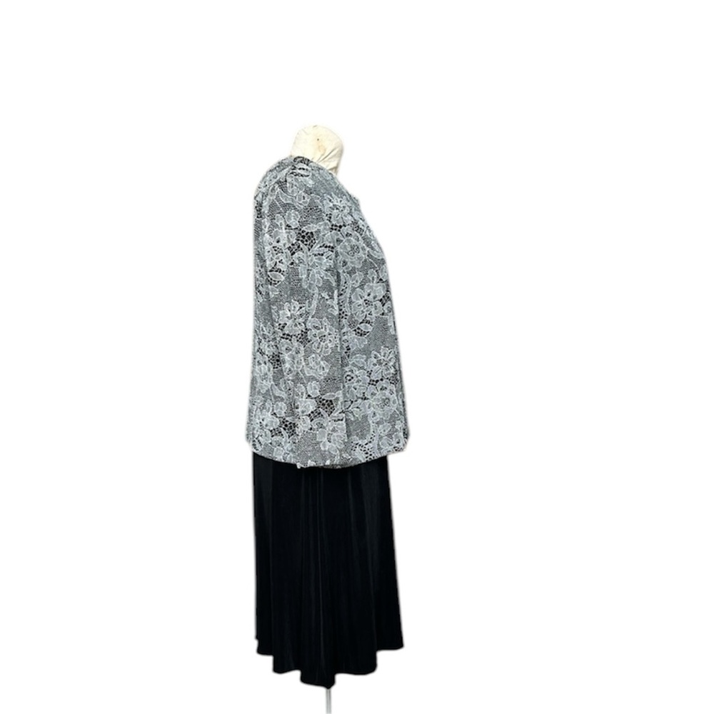 Alex‎ Evenings 2 Piece Dress Jacket Set Formal Shimmer Floral Silver/Black 14 - Picture 4 of 17